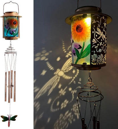 Solar Wind Chimes for Outdoor, Dragonfly Garden Decorations Memorial Wind Chimes Deep Tone, Sympathy Windchimes for Outside Garden Décor, Gifts for Mom, Grandma-Dragonfly