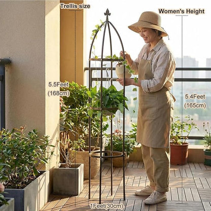 Garden Obelisk Trellis 100% Metal Heavy Duty 5.5 ft for Climbing Vines | Upgraded 16mm Thick Steel Tubes Bronze Rustproof Tower, Medium Plant Support Stands for Flowers, Roses, Clematis & Tomatoes