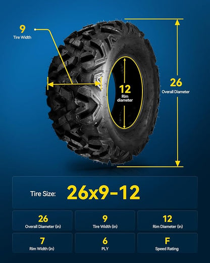 PHILTOP 26x9-12 ATV UTV Tires, 6-Ply Super Mud All-Terrain Off-Road Tires,Set of 1