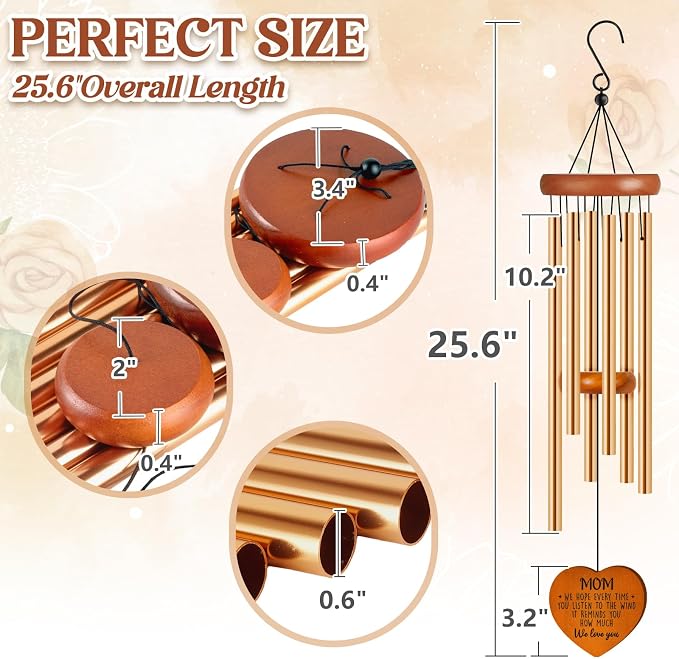 Gifts for Mom, Mom Gifts Wind Chimes 25.6", Outdoor Garden Decor | Mother Gift from Daughter/Son, Perfect for Mother's Day, Birthday, Christmas, Soothing Wind Chimes for Patio & Garden Decor