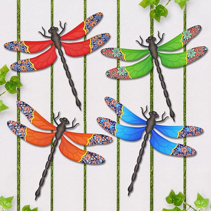 Metal Dragonfly Wall Decor, 4 Pack 13 inch Metal Dragonflies Wall Art Hanging Sculpture Decorations for Outdoor, Yard Patio Fence Garden Outside Decor