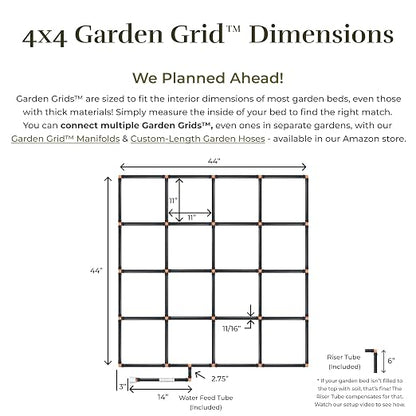 Garden Grid Watering System, 4x4 | Garden Watering System for Raised Beds - But Better | Pre-Assembled, Waters Every Plant Evenly, 1-Min Setup | Square Foot Gardening | US-Made | Standard 44"x44"