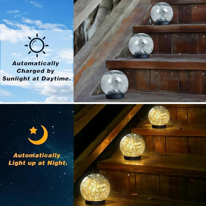 SyouHome Solar Garden Lights Outdoor Waterproof, Landscape Garden Decor | 4 Pack, Auto On/Off Cracked Glass Ball Light, Warm White Solar Globe Lights for Pathway/Patio/Lawn/Yard & Gardening Gift