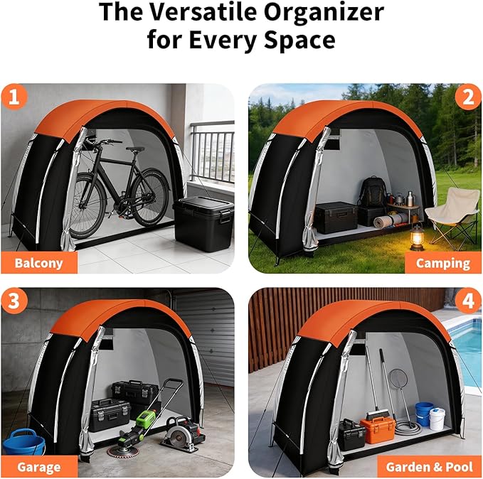 Bike Storage Tent with Rain Cover & Mesh Window, PU5000 Waterproof Bike Shed for 2 Bikes, Portable Outdoor Storage Shelter for Bicycle, Motorcycle, Lawn Mower, Garden Tools (6.6x2.6x5.6FT)