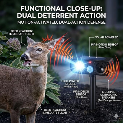 2026 Sonic Fortress Pro Deer Repellent Devices for Plants,4Pack Feral Cat Repellent Outdoor Solar Ultrasonic Animal Repellent with Motion Sensor&Flash Light,Raccoon Fortress Pro for Vegetable Garden