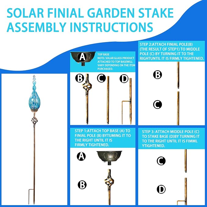 Solar Garden Lights Outdoor, Decorative LED Flame Garden Stakes, Hand Blown Glass and Outdoor Waterproof Glass Stakes (Light Blue)