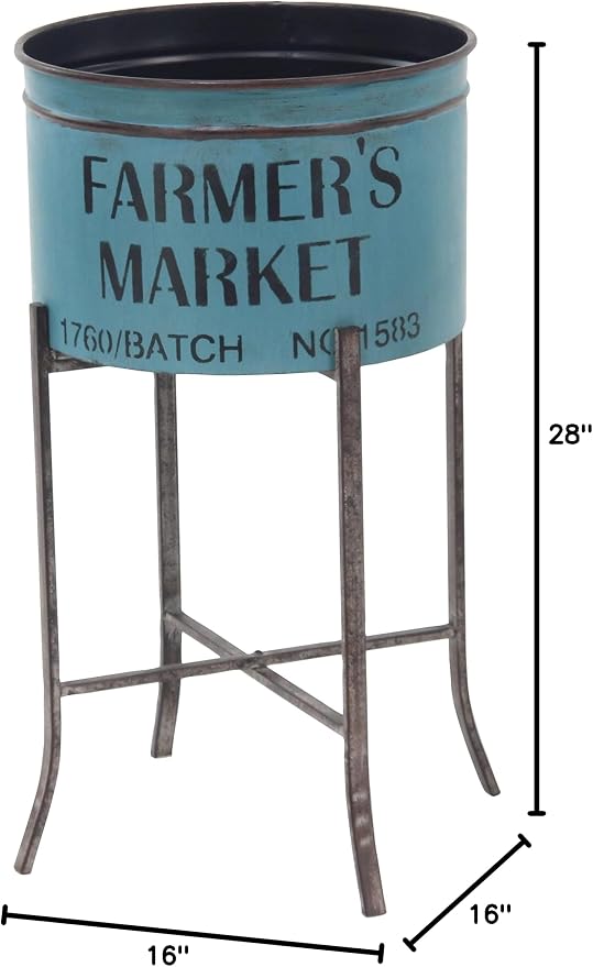 Deco 79 Metal Indoor Outdoor Planter Farmers Market Large Planter Pot, Set of 3 Planters 22", 25", 28"H, Multi Colored