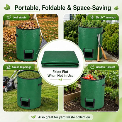 2PCS Compost Bin Outdoor with Window, 127L Garden Compost Bin Bags, Large Outdoor Collapsible Compost Bin, 34 Gallon Reusable Garden Yard Waste Bag for Yard Waste, Kitchen Scraps & Worm Compost