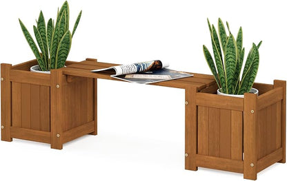 Furinno Tioman Hardwood Mini Outdoor Planter Box with Bench for Garden Plant