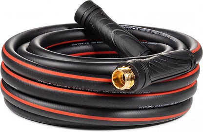 SheeChung Garden Hose 15ft x 5/8",Short Leader Hose with Handle,Water Hose with Male to Female Fittings,Heavy Duty Rubber Hose,Flexible,15 Foot Hose with 3/4"GHT Brass Fittings