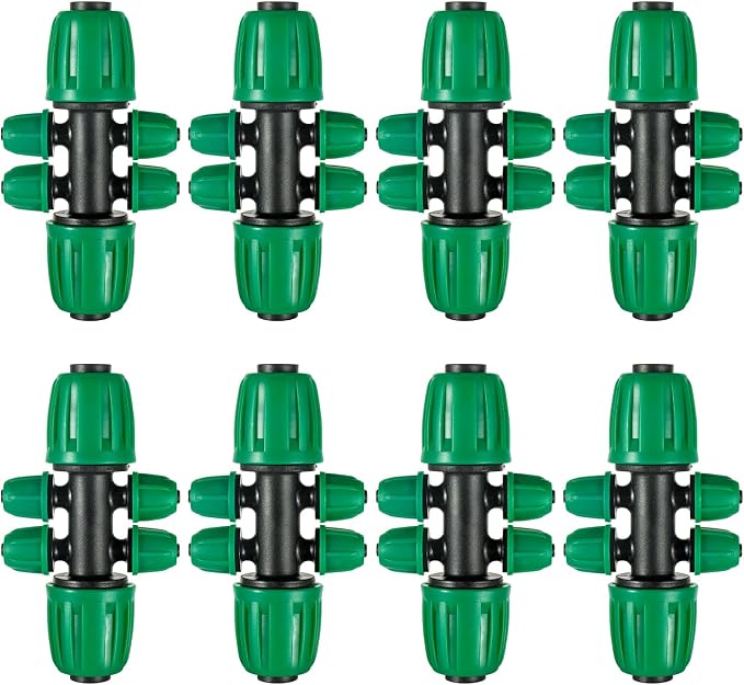 10 Pcs 1/2 to 1/4 inch Garden Hose Tubing Irrigation Fittings,6-Way Anti-Leak 1/2'' to 1/4'' Locked Barbed Drip Irrigation Tee Connectors (1/2"IDx0.6-0.63"OD) 1/2'' to 1/4'' Irrigation Tubing Fitting