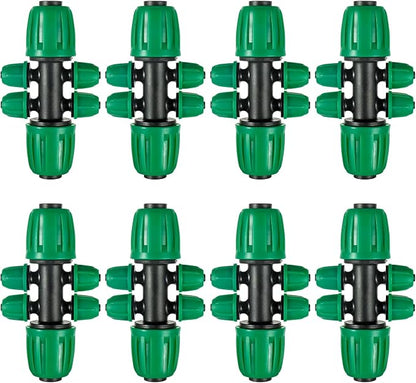 10 Pcs 1/2 to 1/4 inch Garden Hose Tubing Irrigation Fittings,6-Way Anti-Leak 1/2'' to 1/4'' Locked Barbed Drip Irrigation Tee Connectors (1/2"IDx0.6-0.63"OD) 1/2'' to 1/4'' Irrigation Tubing Fitting