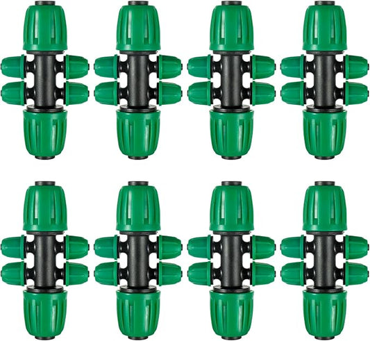 10 Pcs 1/2 to 1/4 inch Garden Hose Tubing Irrigation Fittings,6-Way Anti-Leak 1/2'' to 1/4'' Locked Barbed Drip Irrigation Tee Connectors (1/2"IDx0.6-0.63"OD) 1/2'' to 1/4'' Irrigation Tubing Fitting