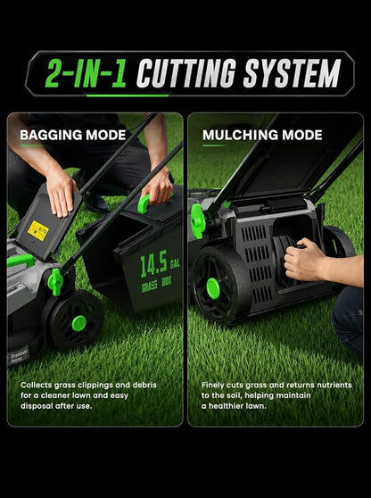40V Cordless Lawn Mower, 16-Inch Brushless Electric Push Mower with 4.0Ah Battery & Charger, 2-in-1 Mulching and Bagging, 5-Position Height Adjustment, Lightweight Foldable Design, Viridian