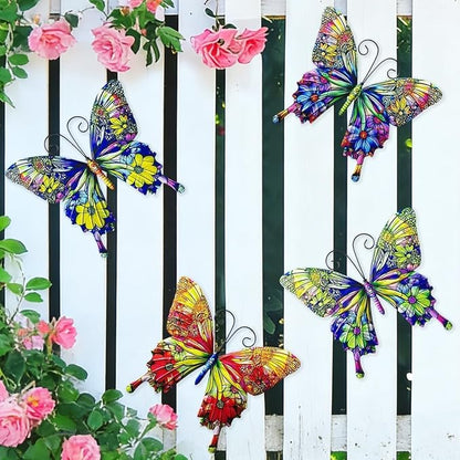 RLPZDWH Metal Butterfly Wall Art Decor, 4 Pack | 3D Metal Butterflies Outdoor Wall Art Sculpture for Garden Fence ,Yard, Backyard, Outside Wall, Patio and Balcony Decor