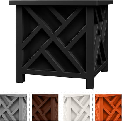 Pure Garden Lattice Design Planter Box - 15.5"D x 15.5"W x 16.5"H - Square Decorative Outdoor Flower or Plant Pot - Front Porch, Patio, and Garden Decor (Black)