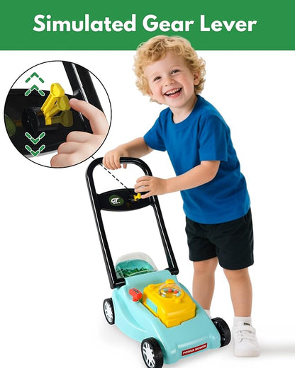 Kids Lawn Mower with Realistic Grass-Cutting Action and Sounds – No Batteries Required | Fun Outdoor Push Toy, Birthday Gift & Holiday Present for 3, 4, 5, 6 Year Old Boys and Girls (Blue)