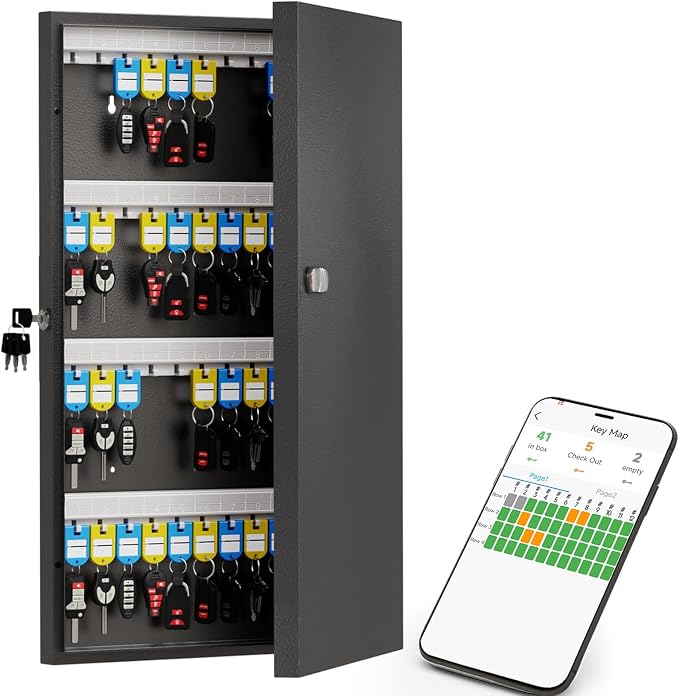 WeHere 96 Key Lock Box, Key Cabinet with Key Management App (Track Key Borrow/Return), 3-Digit Combination Lock & Backup Key, Key Organizer Lockbox for Office, Rental, Property