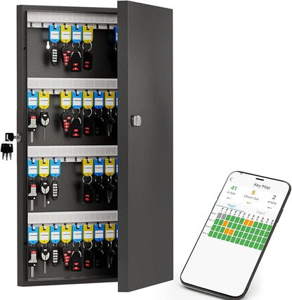 WeHere 96 Key Lock Box, Key Cabinet with Key Management App (Track Key Borrow/Return), 3-Digit Combination Lock & Backup Key, Key Organizer Lockbox for Office, Rental, Property