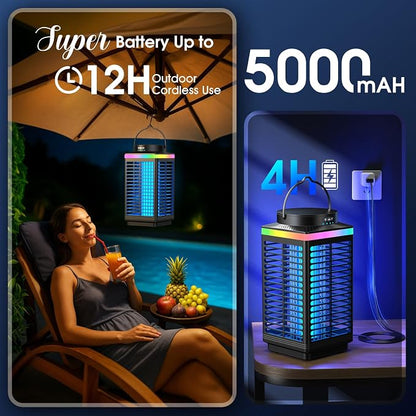 Bug Zapper Outdoor, 4-in-1 4200V Electric Mosquito Zapper, Rechargeable Bug Zapper Cordless Fly Zapper with 5000mAH Battery, Waterproof IP67, Wireless & Portable Insect Zapper for Patio Camping