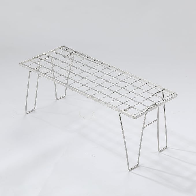 CAMPINGMOON Foldable Mesh Camping Rack Stackable Camp Storage Shelf Fire Pit Side Table Portable Outdoor Organizer Stainless Steel T-225A