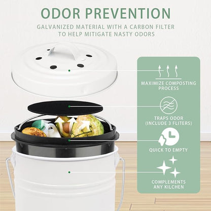 MUMTOP Compost Bin Kitchen Countertop Composter with lid – Small Compost ContainerI Includes Inner Compost Bucket Liner & Charcoal Filter