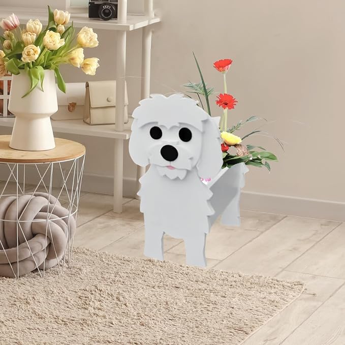 Maltese Dog Planter Pots, 9.45x 7.36 x 13.39 Inches | Dog Flower Pot, Cute Animal Shaped Plant Pot, Gifts for Women & Pet Lovers, Indoor Outdoor Garden Home Office Decor