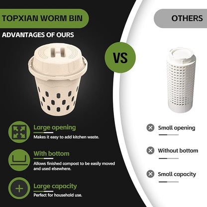 Warm Farm, 2-Pack 8L (2.11Gal) Inground Worm Composter, Outdoor Worm Compost Bin for Garden Beds & Home Use, Vermicomposting Bin for Beginners (9.5x9.5x10.8Inch), Wheat Straw Plastic
