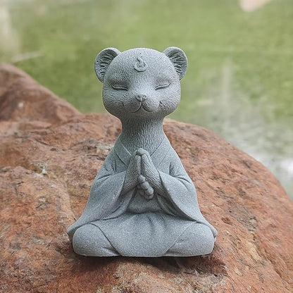 livelyfish Meditating Fox Buddha Statue Aquarium Zen Yoga Animal Figurines Sandstone Sculpture for Fish Tank Garden Tabletop Decor (S2)