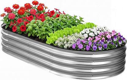 DUMOS Galvanized Raised Garden Bed, 6x3x1ft Outdoor Metal Planter Box, Heavy-Duty Planter Raised Bed for Vegetables Herbs Flowers, Oval Rustproof Flower Beds for Backyard Patio, Open Bottom