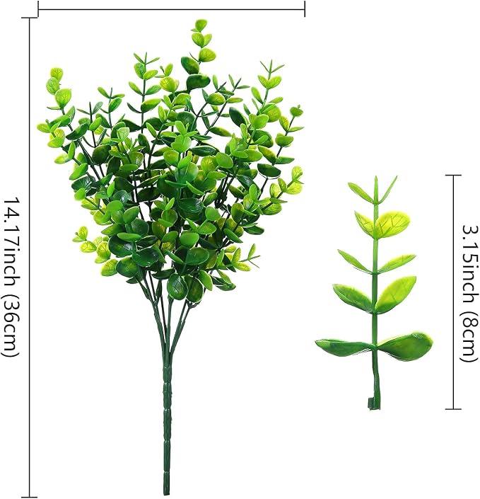 XLFAQXM Artificial Plants Flowers Grass Shrubs 8 Pack No Fade Faux Plastic Flowers Outdoor for Farmhouse Garden Porch Patio Indoor Wedding Decoration Greenery Fake Plants uv Resistant (1#Green)