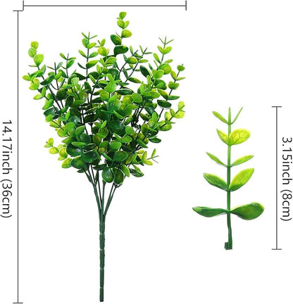 XLFAQXM Artificial Plants Flowers Grass Shrubs 8 Pack No Fade Faux Plastic Flowers Outdoor for Farmhouse Garden Porch Patio Indoor Wedding Decoration Greenery Fake Plants uv Resistant (1#Green)