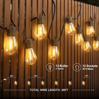 addlon 36FT LED Outdoor String Lights with 12 Edison Vintage Shatterproof Bulbs, Commercial Grade Patio Lights, IP65 Waterproof for Balcony, Backyard and Garden, Warm White