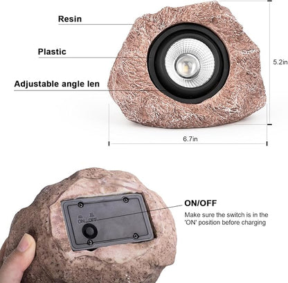Solar Rock Lights Outdoor – 2 Pack Waterproof LED Landscape Garden Spotlights, Realistic Stone Design, Wireless Solar Powered Pathway Lights for Yard, Walkway, Patio & Lawn Decoration (Auto On/Off)