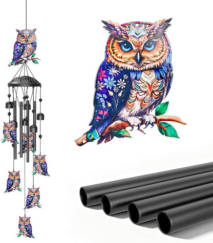 35" Wind Chimes for Outside, Hand-Tuned Aluminum Windchimes with 6 Bells & Owl Decor, Rustproof Metal Chimes for Garden Patio Porch, Sympathy Memorial Gift for Mom Women(Owl)