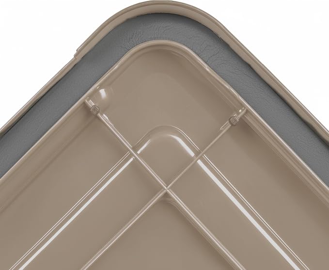 IRIS USA 3-Pack WeatherPro Gasket Box, 106 Quart Weather Resistant Storage Bins with Latching Lids, Heavy Duty Organizing Containers for Closet, Bathroom, and Office - Tan
