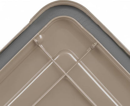 IRIS USA 3-Pack WeatherPro Gasket Box, 106 Quart Weather Resistant Storage Bins with Latching Lids, Heavy Duty Organizing Containers for Closet, Bathroom, and Office - Tan