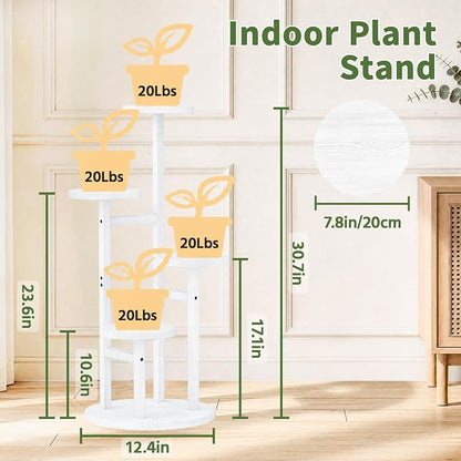 LASZOLA 4 Tiered Wood Plant Stand Indoor Corner, Flower Holder Rack Tall for Multiple Plants, Rustic Planter Shelf Display for Patio Garden Balcony Living Room, White
