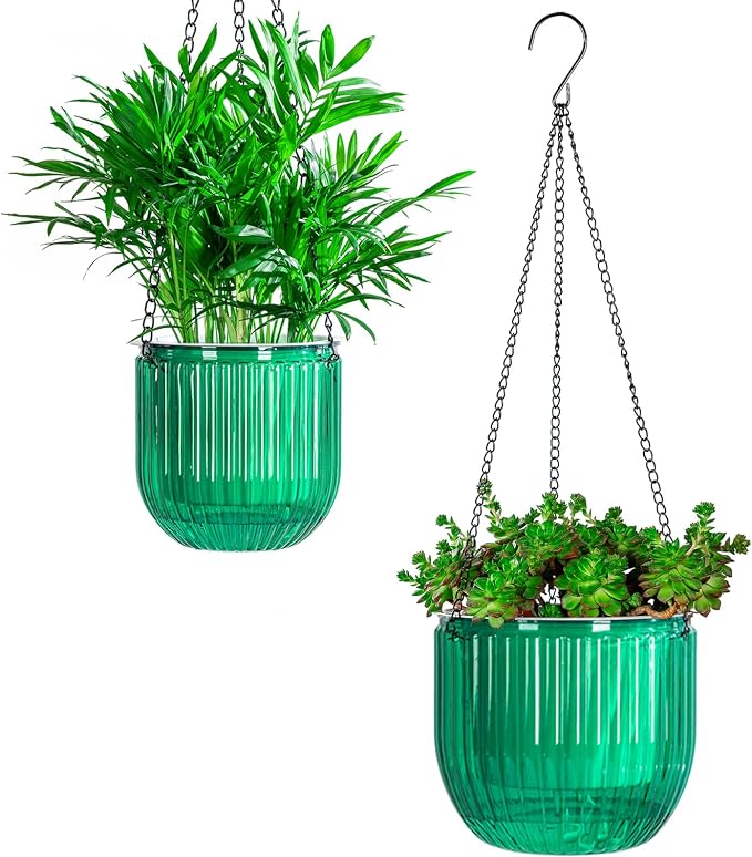 Josteve 5.2/8.2 Inch 2 Pcs Self Watering Hanging Planter Indoor Plant Pots Drainage Holes, Outdoor Small Hanging Planters Flower Pot Basket, Visible Water Level, Plant Hanger Home Decor, Gardening