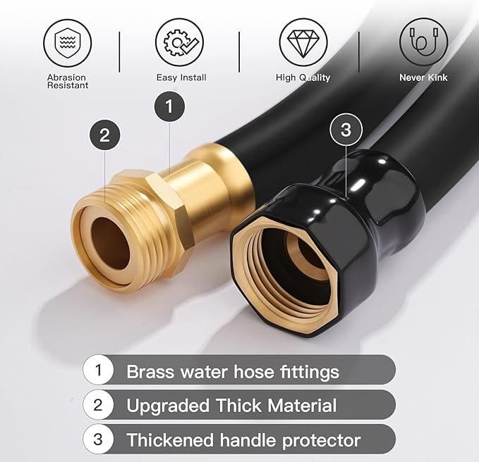Garden Hose 5/8" x 100ft - Brass Rubber Heavy Duty Water Hose 600 PSI Burst Pressure, Durable Flexible Hose for Yard, Car Wash, Pets Black