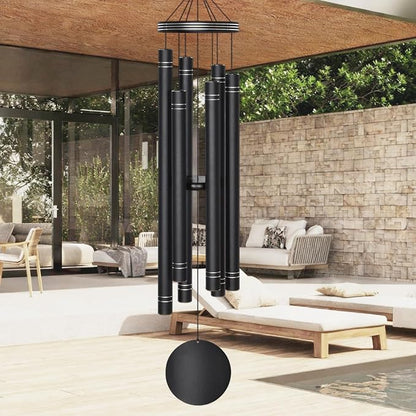 Extra Large Wind Chimes for Outside Deep Tone - Engraved Lines of Aluminum Tubes, Total 50 in Black Deep Tone Wind Chimes, Memorial Sympathy Gifts, Soothing Wind Chime Outdoor Garden Decor