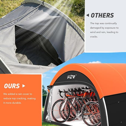 Upgraded Bike Tent with Rain Cover, Portable Outdoor Storage Shed for 8-10 Bikes, 210D Oxford Fabric PU4000 Waterproof, Bike Shed/Bike Cover for Motorcycles, Garden Tools, Lawn Mower