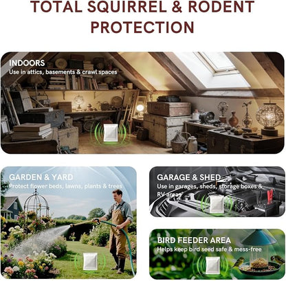 Squirrel Repellent Pouches 10 Pack, Natural Squirrel & Chipmunk Outdoor for Attic, Garden, Garage and Car Engine, Natural Squirrel Deterrent Keep Squirrels Out of Garden Yard Helps Repel Rodents