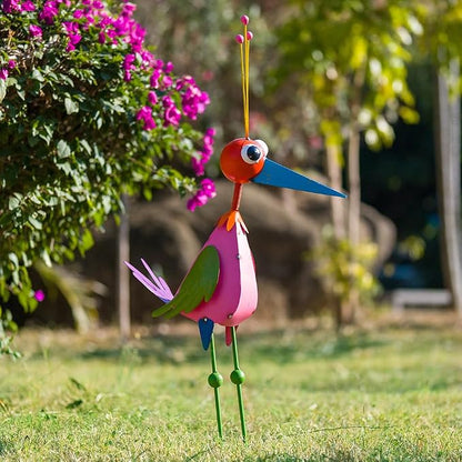 DREAMSOUL 35" Tall Garden Statues Whimsical Colorful Bird Outdoor Statues Metal Standing Statue for Patio Yard Lawn Decor