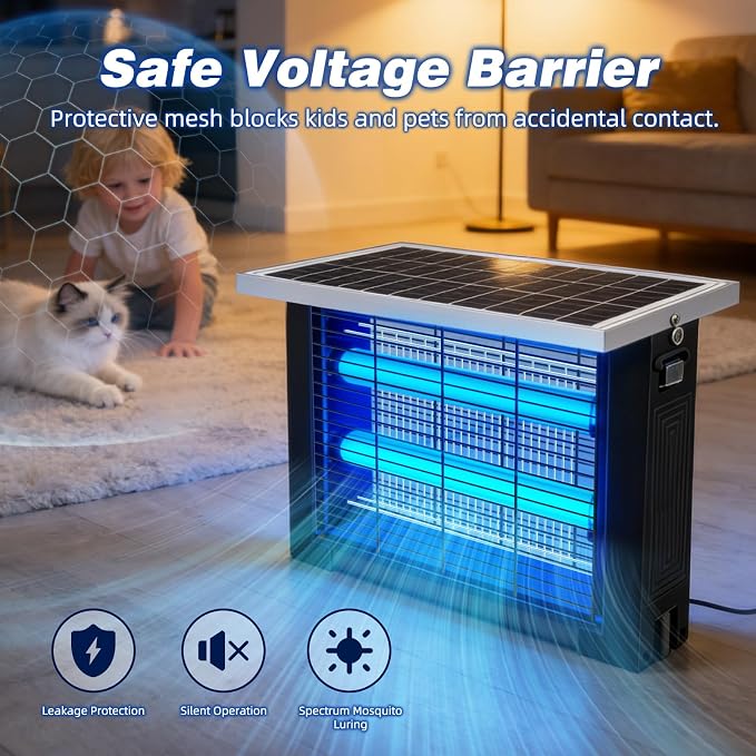 Solar Bug Zapper Outdoor for 2000 sq.ft with 13FT Extension Cord | Outdoor Portable Solar Mosquito Zapper, Rechargeable Solar Bug Zapper with High Powered for Patio Garden Backyard RV Camping