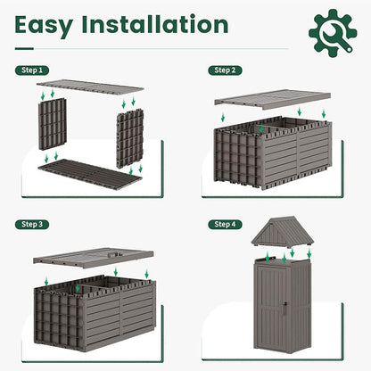 Bifanuo Deck Box Storage Shed Outdoor Storage Cabinet, Vertical Waterproof Resin Material Plastic Shed with Removable Shelves, 12 Hooks and Lock Ring for Garden, Pool and Patio (Grey)
