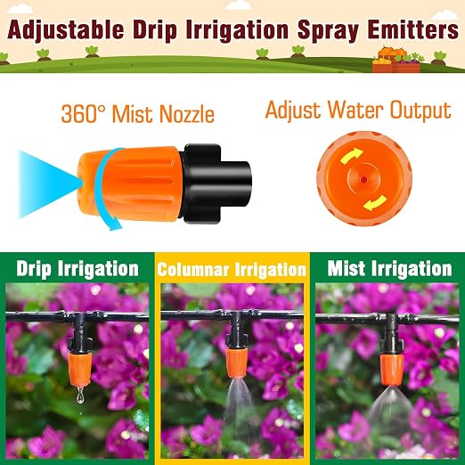 250-Piece Drip Irrigation Fittings Kit for 1/4" Tubing, Complete Set of Barbed Connectors for Drip System Setup (Nozzles, Nozzle Tees, Single Barbs, Couplings, Tees, Elbows, Plugs, Crosses)