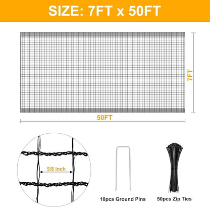 Deer Fence Netting, Plastic Mesh Fence 7x50ft - 55gsm Heavy Duty Black Plastic Deer Fencing Temporary Garden Fence Netting for Yard Protection from Deer Dog Chicken Critter Barrier - Reinforced Edge