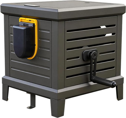 Relhost Electric Hose Reel Box, Heavy Duty Metal Deck Box Holds 125 ft x 5/8" Hose, Never-Leak System, Automatic Recycling, Compatible with Dewalt 20V MAX Batteries (Not Included)