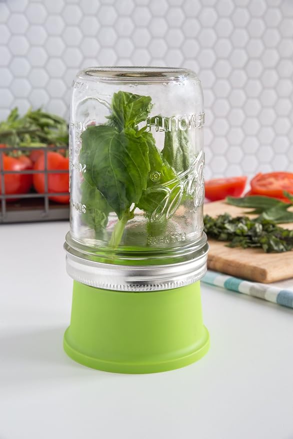 Jarware Herb Saver Lid for Wide Mouth Mason Jars, Green